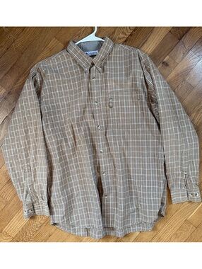 Large - Men - Columbia Brown Plaid Button-Up Shirt